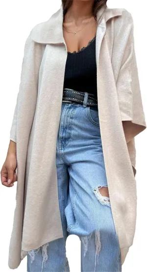 IVERIRMIN Women's Shawl Neck Poncho Coats Light Fleece One-button Cape Jackets Sherpa Open Sleeve Shawl Wraps Cloak Outerwear