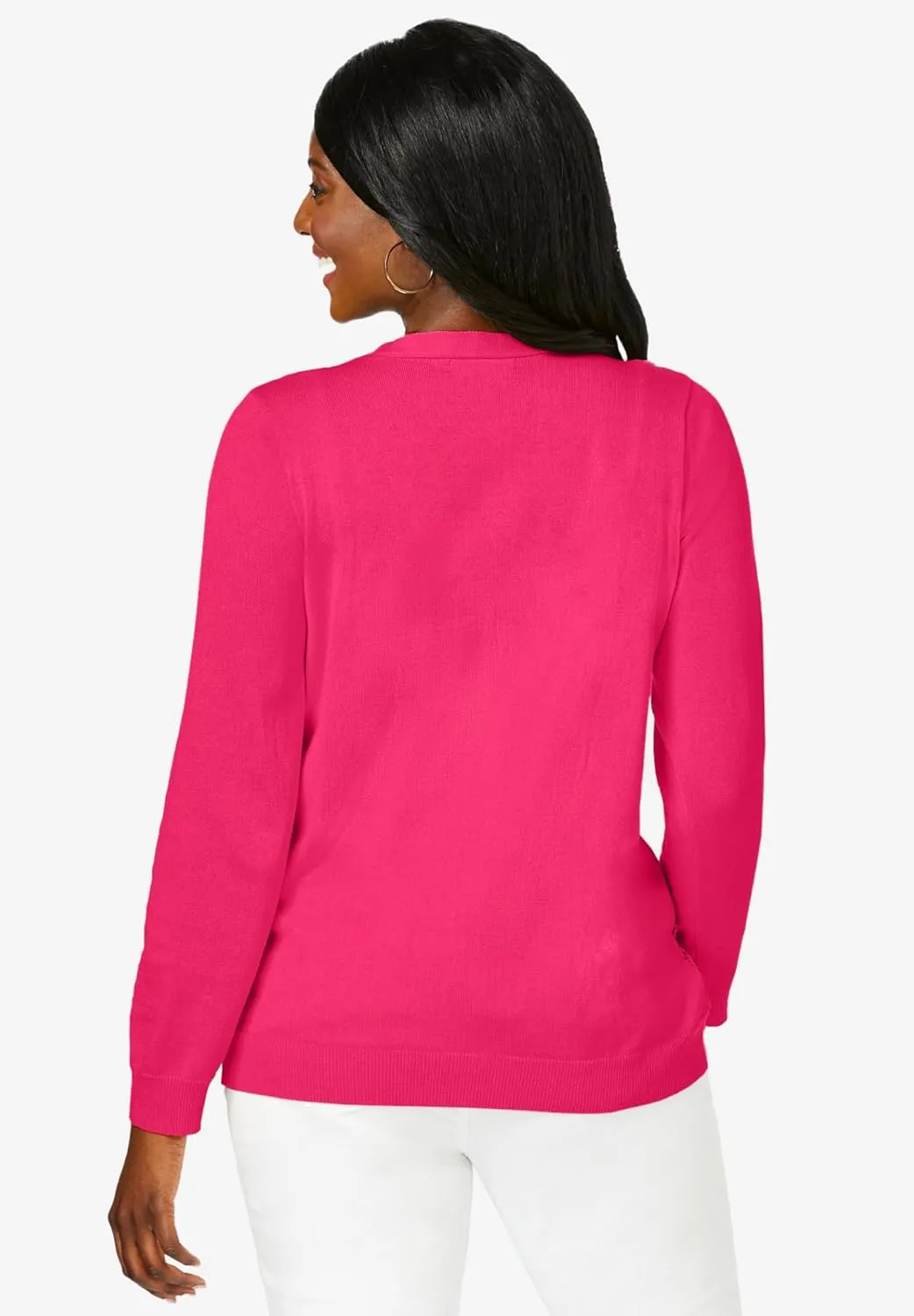 Jessica London Women's Plus Size Crochet Button-Front Cardigan
