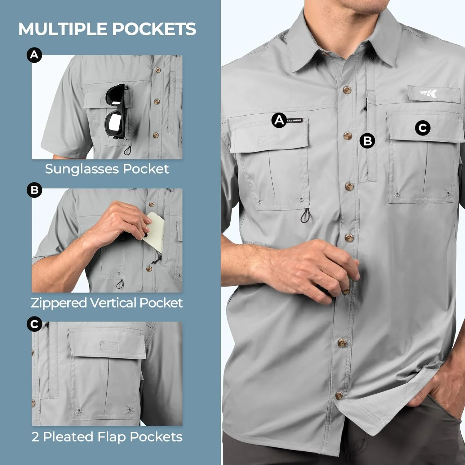 KastKing ReKon Men's Fishing Shirts, Well Made, Quick-Dry Short & Long Sleeve Hiking Beach Shirts, Sun Protection