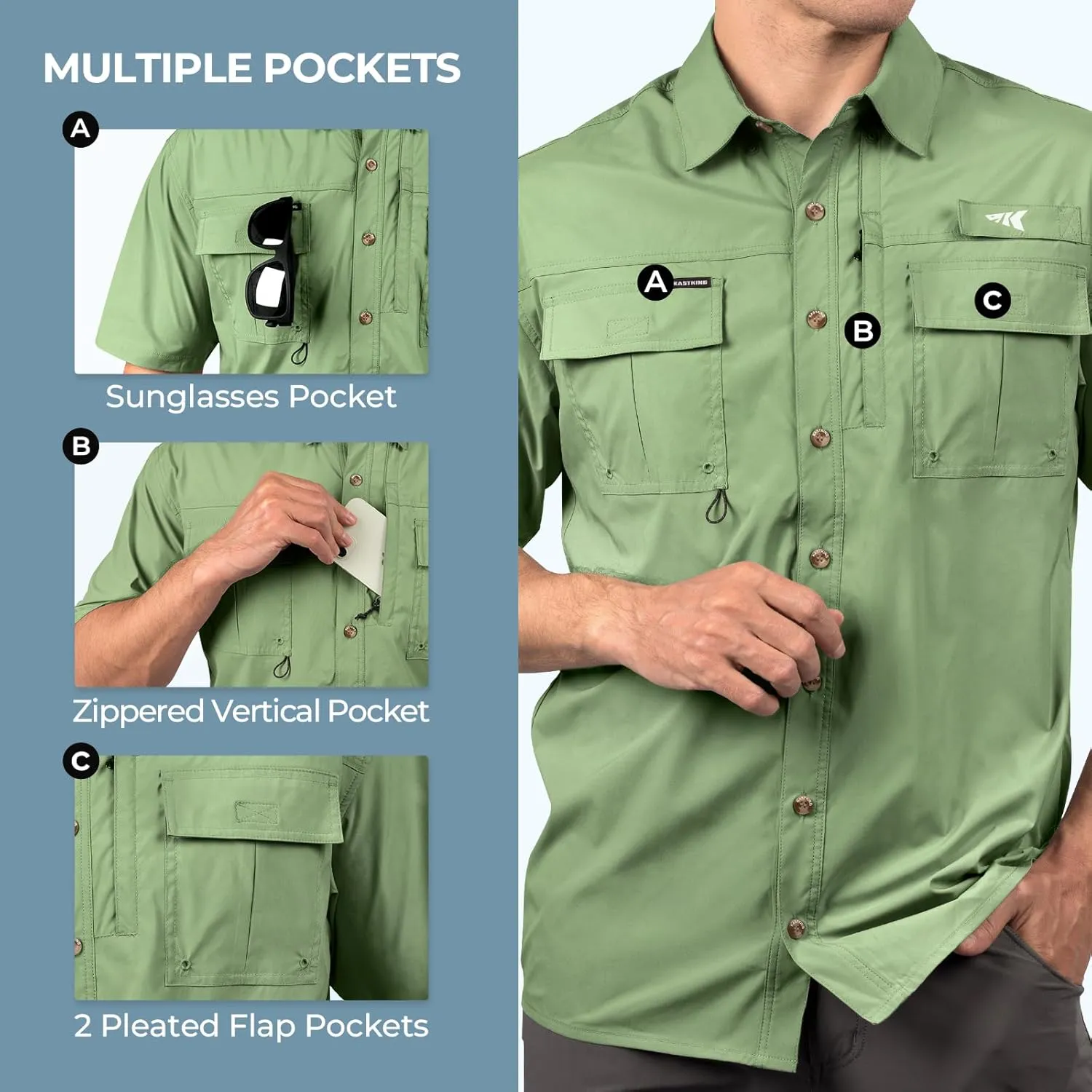 KastKing ReKon Men's Fishing Shirts, Well Made, Quick-Dry Short & Long Sleeve Hiking Beach Shirts, Sun Protection