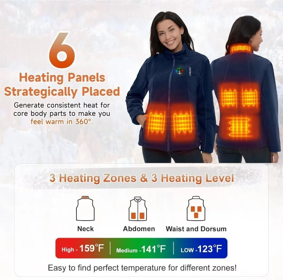KOVNLO Heated Jackets for Women, Smart Controller with Light Out Design, Soft Fleece Electric Heating Coat with Battery Pack