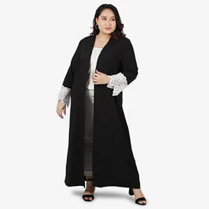 Lesley Lace Abaya-Style Open Cardigan - Black
