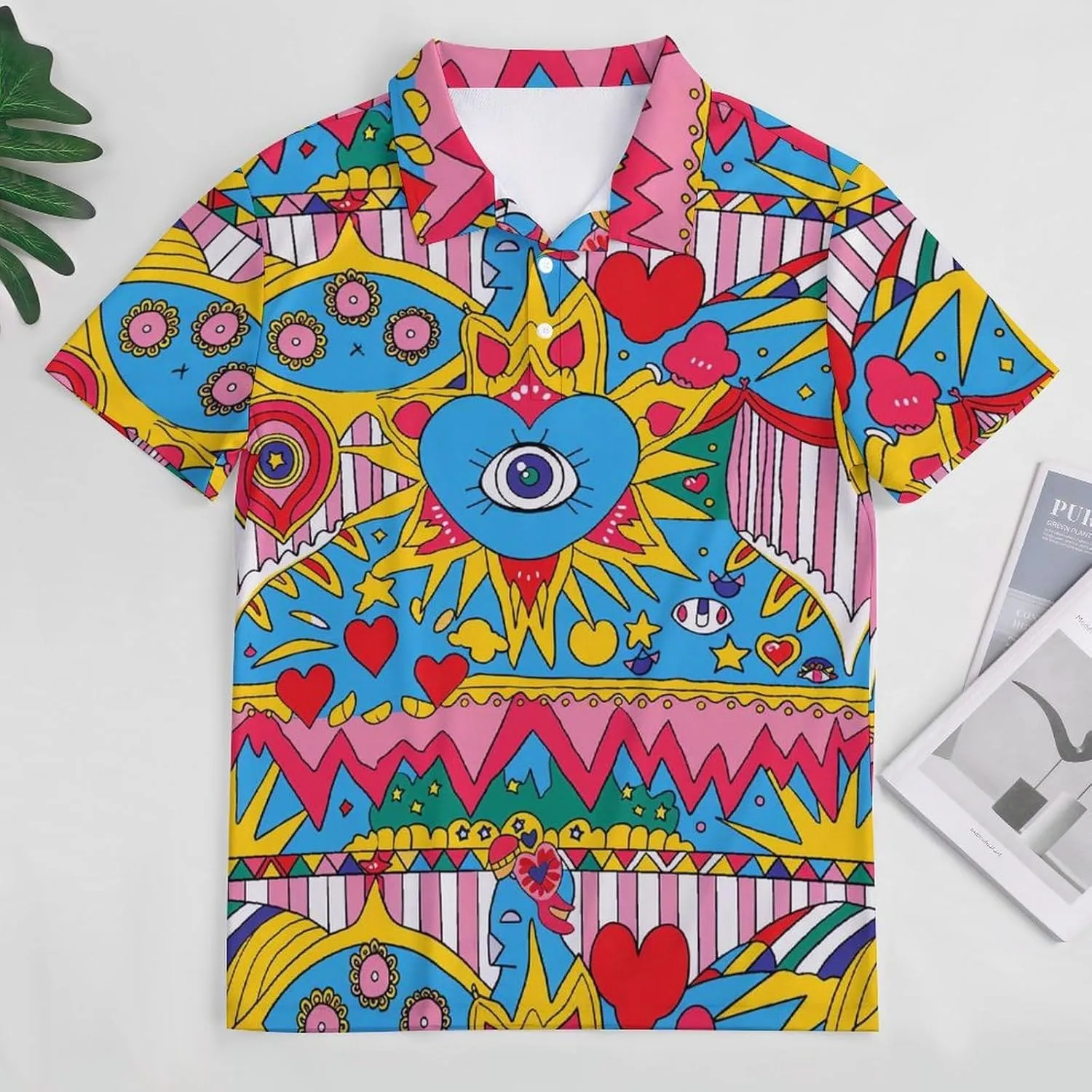 Love Eyes Graffiti Mens Polo Shirts Quick Dry Short Sleeve T-shirts Slim Tennis Collared Tees Tops