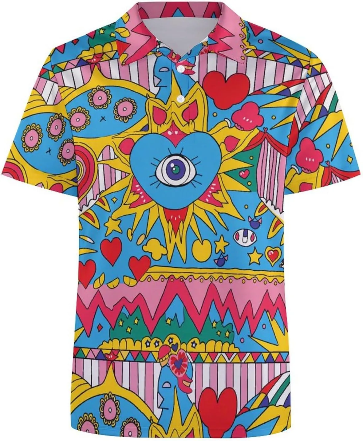Love Eyes Graffiti Mens Polo Shirts Quick Dry Short Sleeve T-shirts Slim Tennis Collared Tees Tops