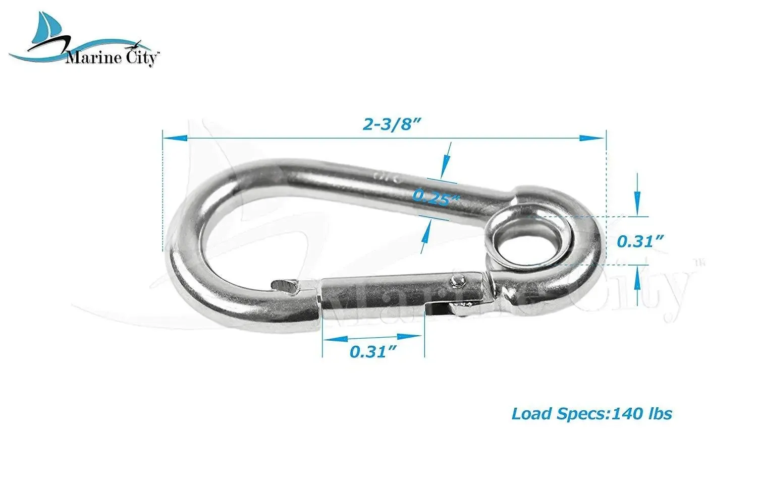 MARINE CITY 316 Stainless-Steel 2-3/8” Carabiners/Clip Snap Hook with Ring for Climbing, Fishing, Hiking