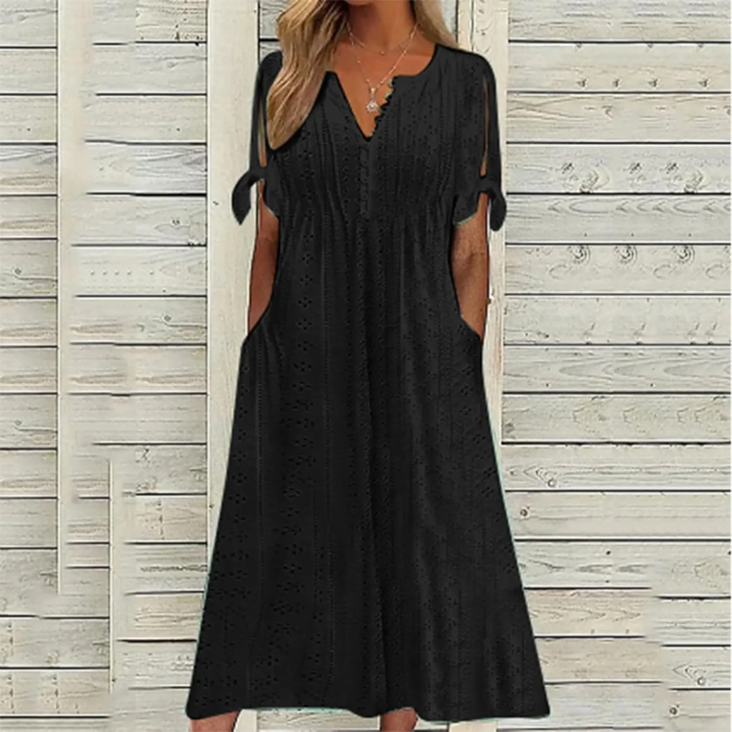 Maxi Long Dresses for Women 2025 Trendy Short Sleeve Eyelet Tshirt Dress Casual Summer Beach Vacation Sundress