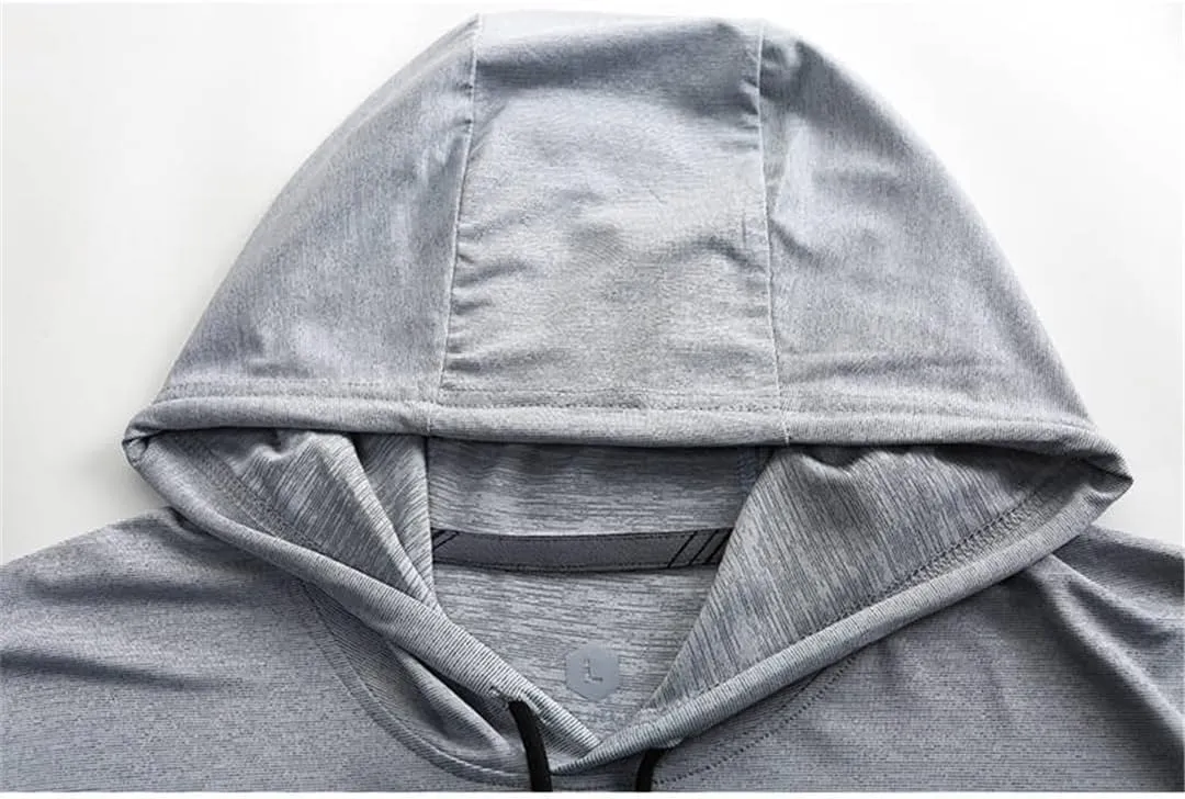 Men Casual Long Sleeve T-Shirts Hooded Thin Quick Dry Breathable Ice Silk Outdoor Tshirts