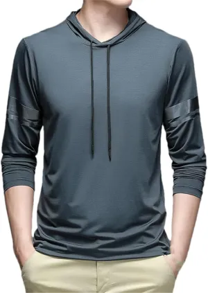 Men Casual Long Sleeve T-Shirts Hooded Thin Quick Dry Breathable Ice Silk Outdoor Tshirts