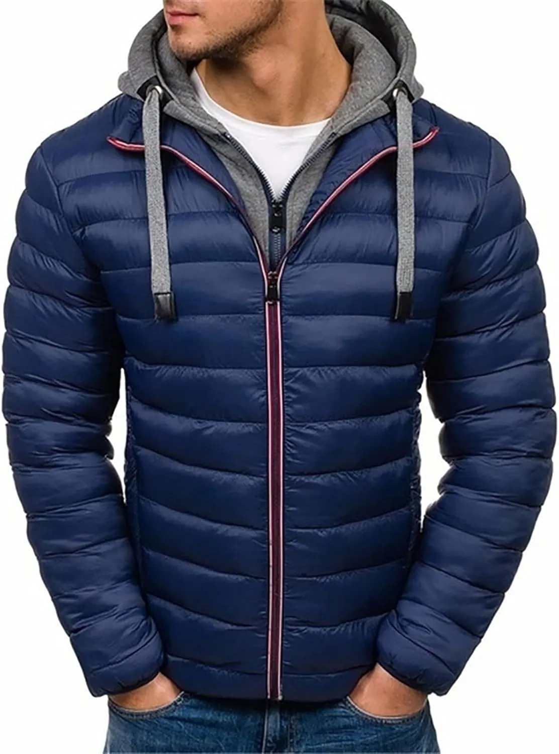 Men Winter Jacket Hooded Ultra Light Padded Jackets Cotton Coat Zipper Overcoat
