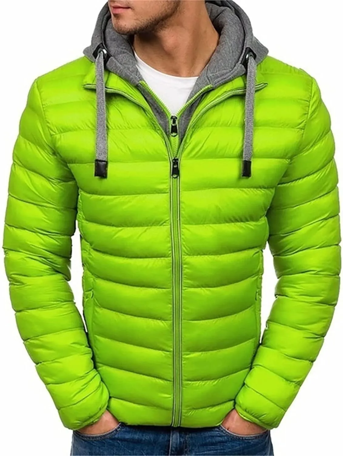 Men Winter Jacket Hooded Ultra Light Padded Jackets Cotton Coat Zipper Overcoat