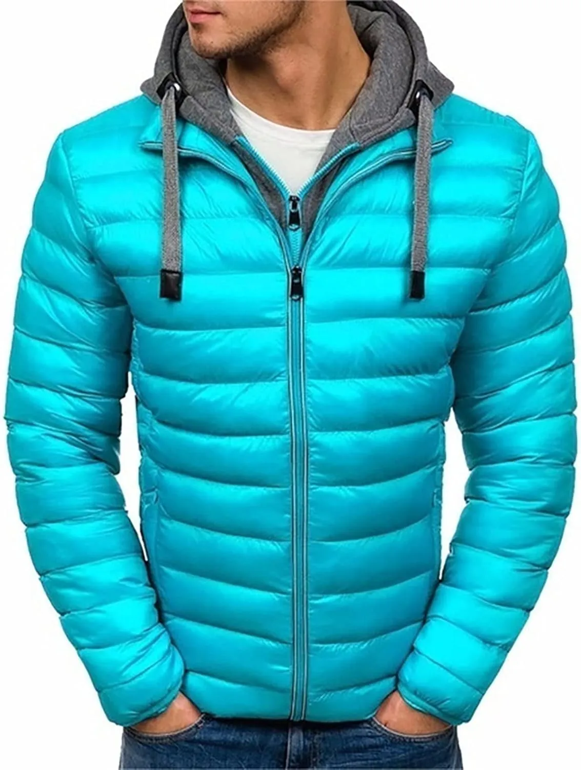 Men Winter Jacket Hooded Ultra Light Padded Jackets Cotton Coat Zipper Overcoat