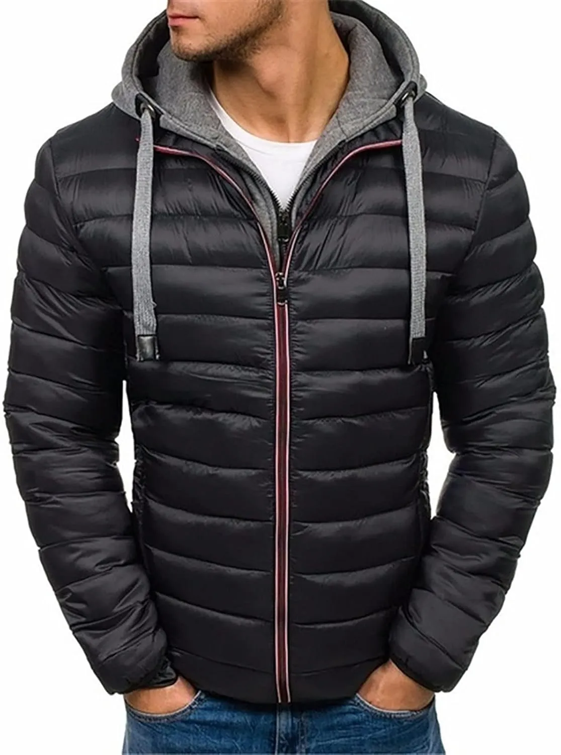 Men Winter Jacket Hooded Ultra Light Padded Jackets Cotton Coat Zipper Overcoat
