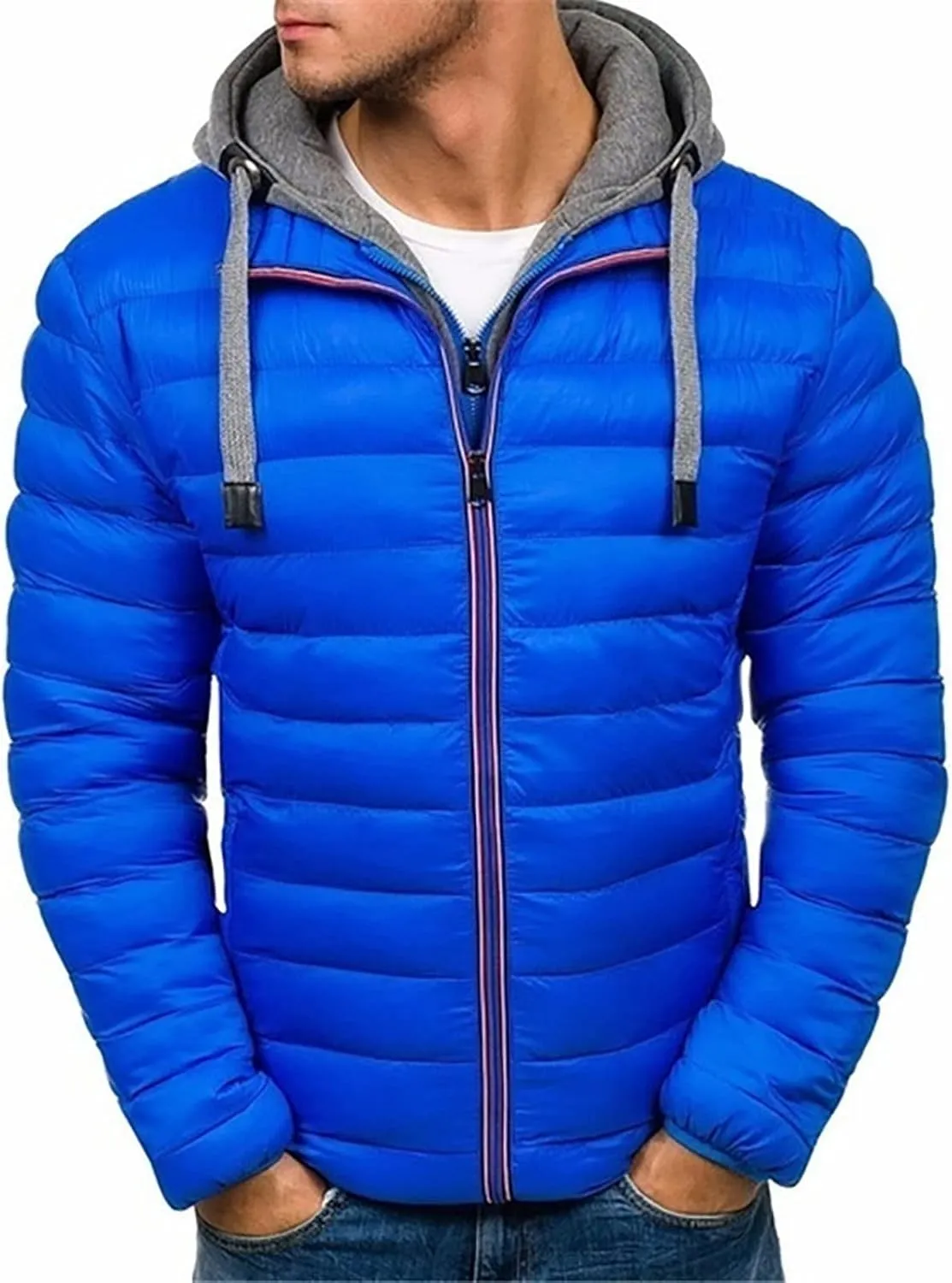 Men Winter Jacket Hooded Ultra Light Padded Jackets Cotton Coat Zipper Overcoat