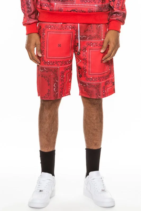 Men's Black Paisley Bandana Print Shorts