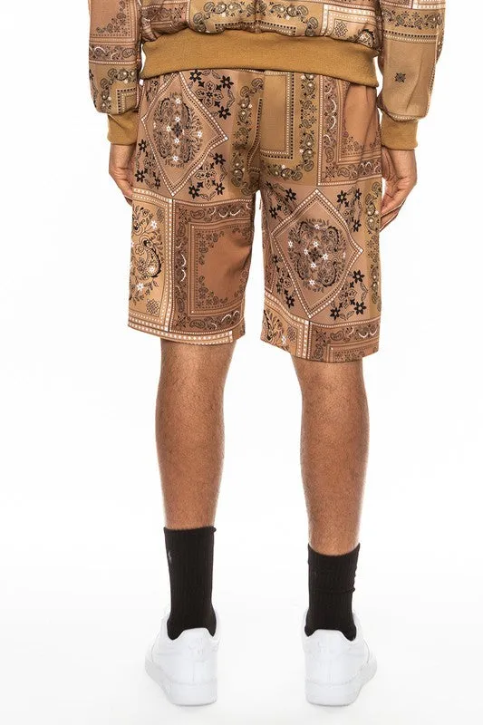Men's Black Paisley Bandana Print Shorts