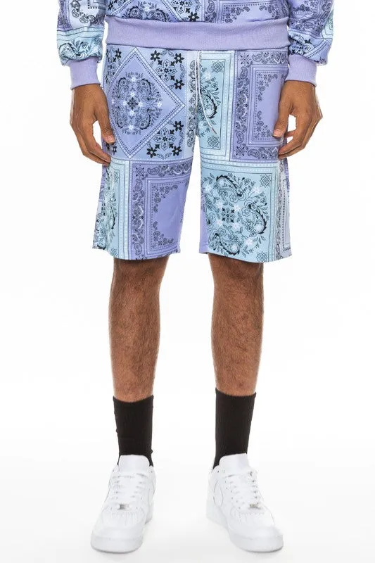 Men's Black Paisley Bandana Print Shorts