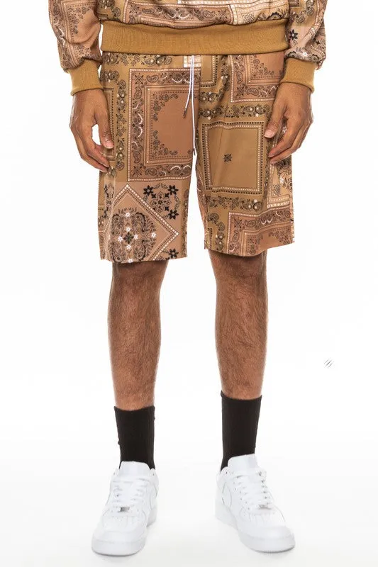 Men's Black Paisley Bandana Print Shorts