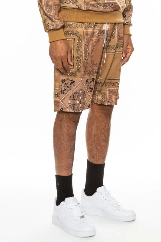 Men's Black Paisley Bandana Print Shorts