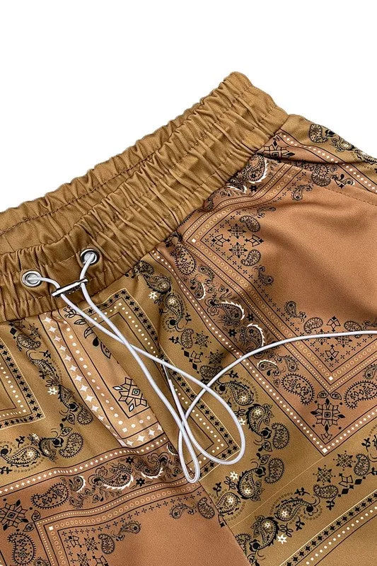 Men's Black Paisley Bandana Print Shorts