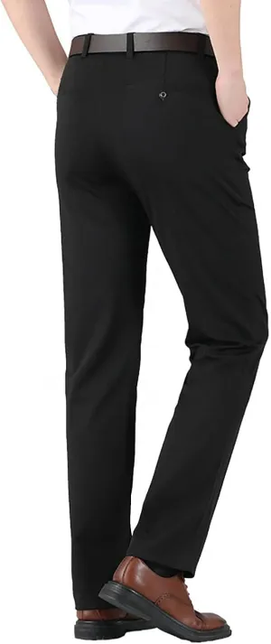 Men's Flat Front Dress Pants Straight Chino Pant Smart Business Stretch Suit Traveler Pant Slim Fit Khaki Trouser
