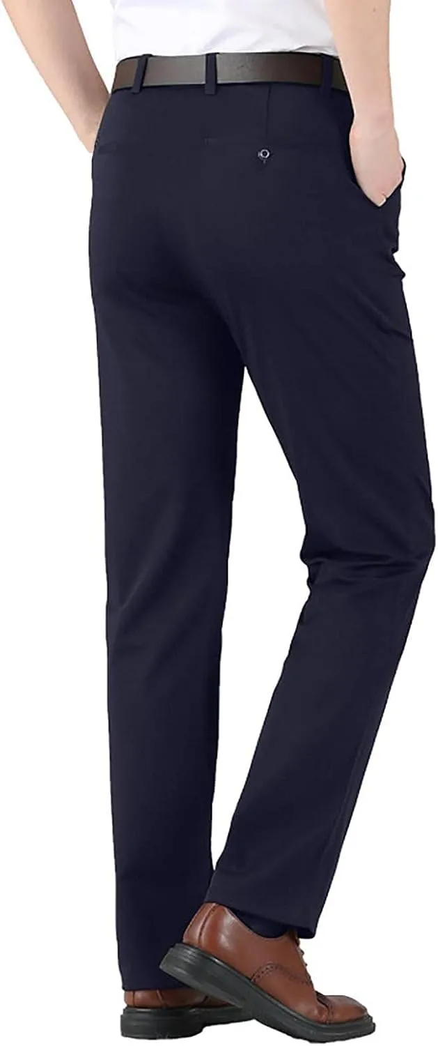 Men's Flat Front Dress Pants Straight Chino Pant Smart Business Stretch Suit Traveler Pant Slim Fit Khaki Trouser
