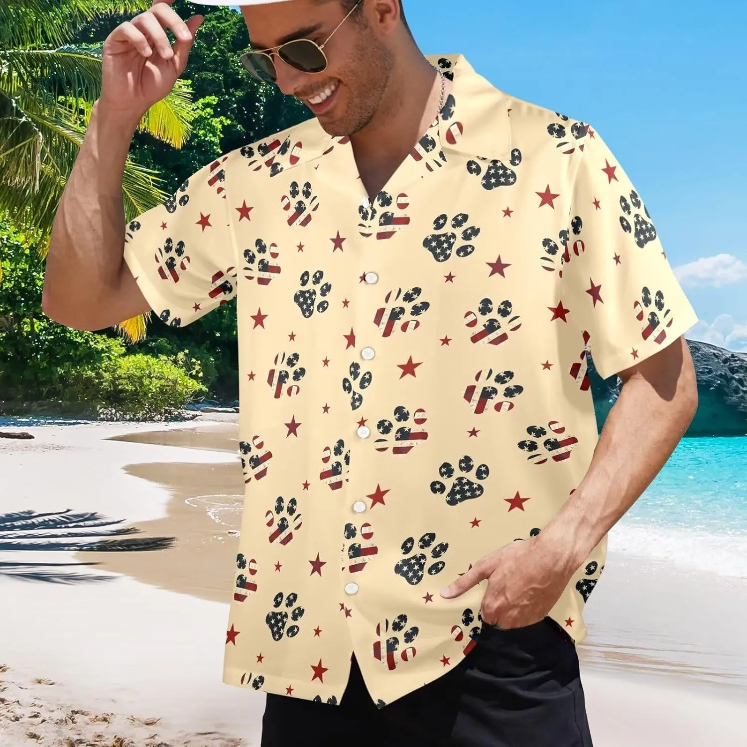 Mens Hawaiian Shirts Short Sleeve Beach Shirts Button-Down Dressy T-Shirts Plus Size Tropical Vacation T-Shirts