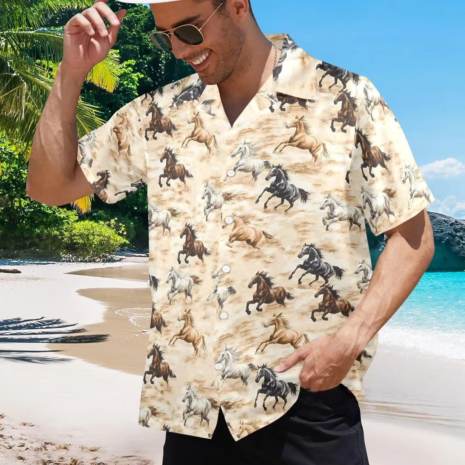Mens Hawaiian Shirts Short Sleeve Beach Shirts Button-Down Dressy T-Shirts Plus Size Tropical Vacation T-Shirts