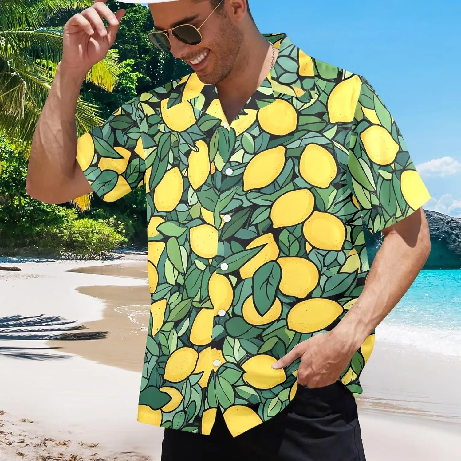 Mens Hawaiian Shirts Short Sleeve Beach Shirts Button-Down Dressy T-Shirts Plus Size Tropical Vacation T-Shirts