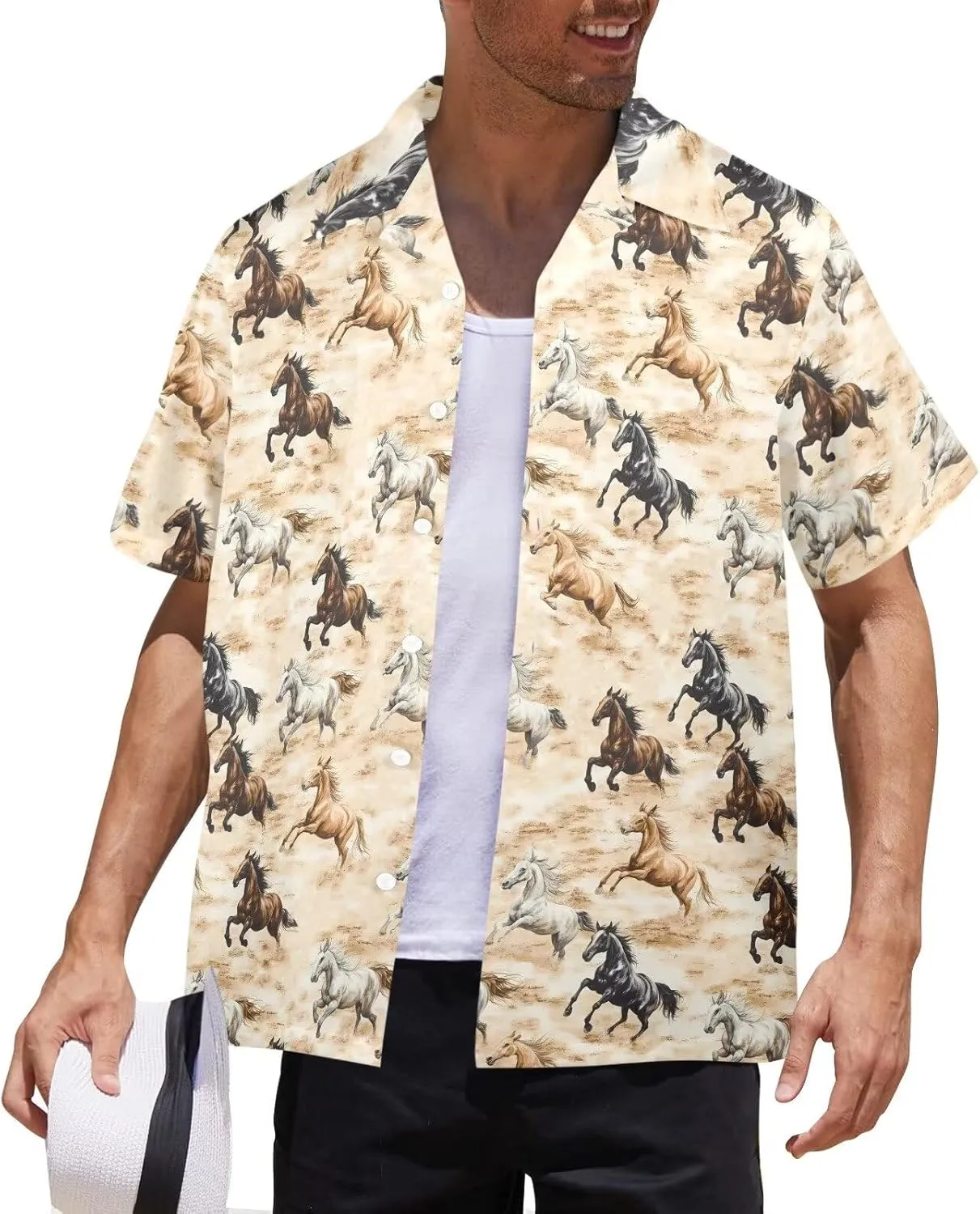 Mens Hawaiian Shirts Short Sleeve Beach Shirts Button-Down Dressy T-Shirts Plus Size Tropical Vacation T-Shirts