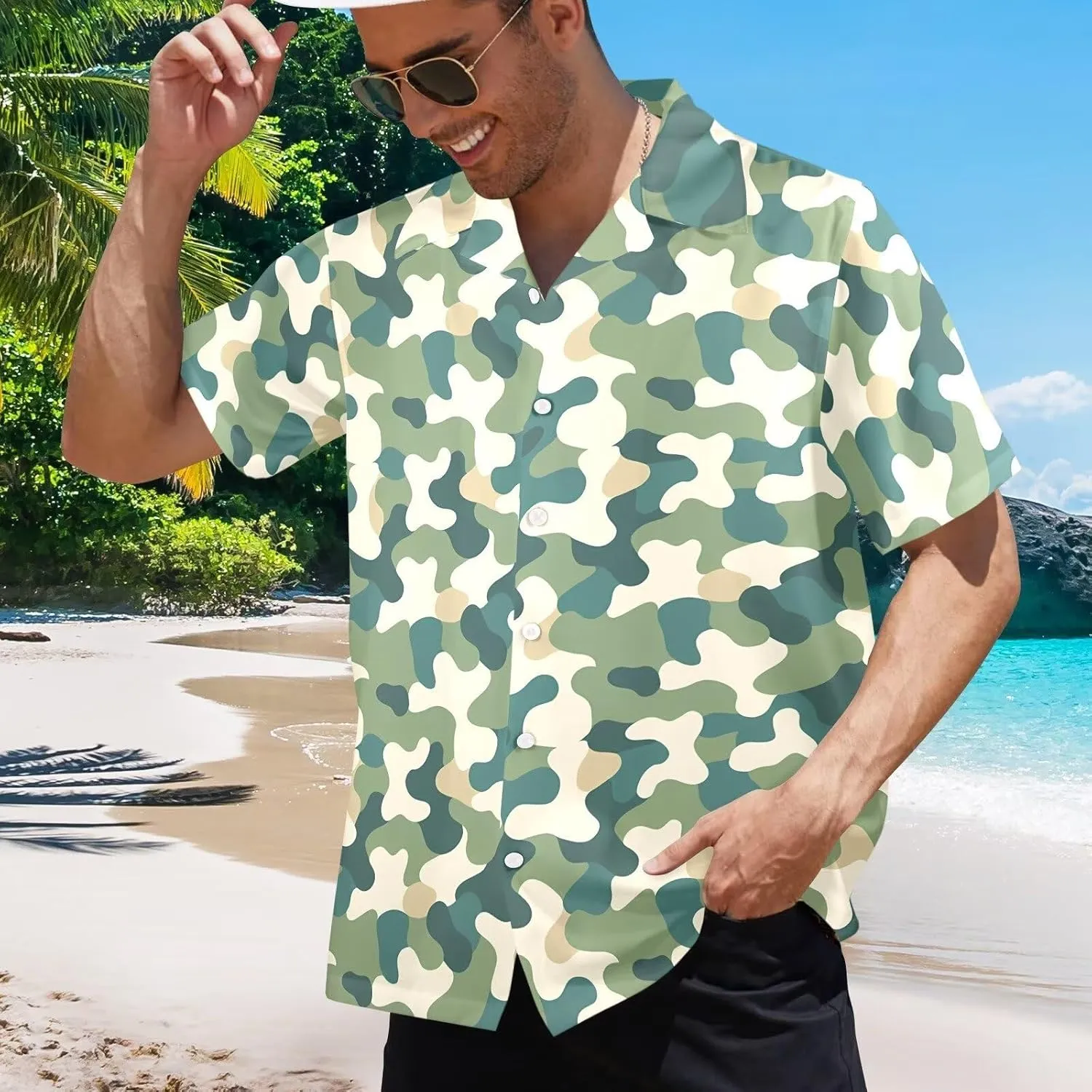 Mens Hawaiian Shirts Short Sleeve Tropical Shirts Button Down Dressy T-Shirts Fashion Beach T-Shirts S-5XL