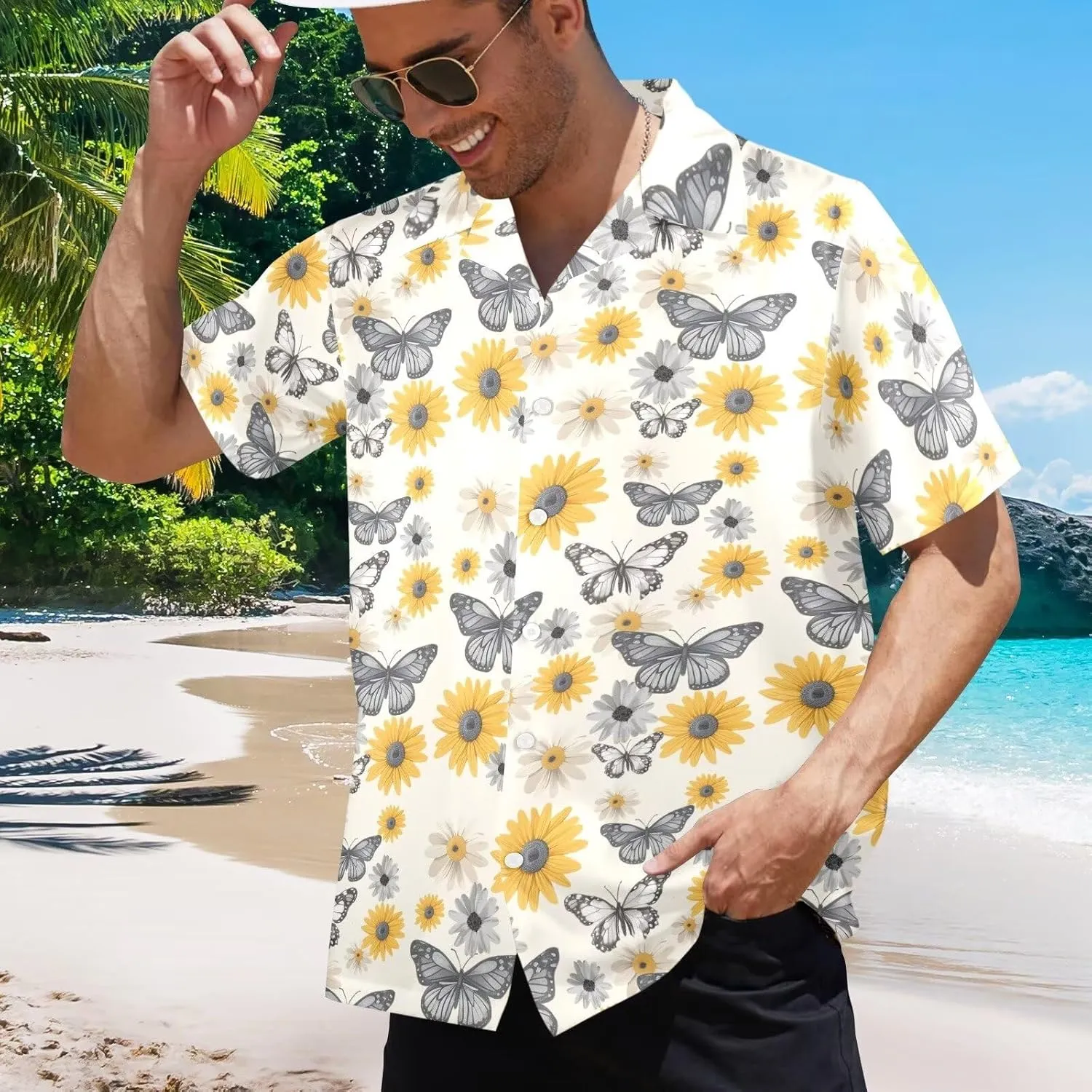 Mens Hawaiian Shirts Short Sleeve Tropical Shirts Button Down Dressy T-Shirts Fashion Beach T-Shirts S-5XL