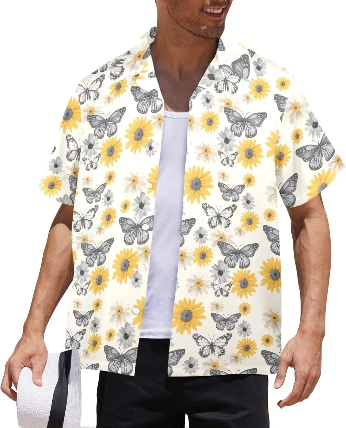 Mens Hawaiian Shirts Short Sleeve Tropical Shirts Button Down Dressy T-Shirts Fashion Beach T-Shirts S-5XL
