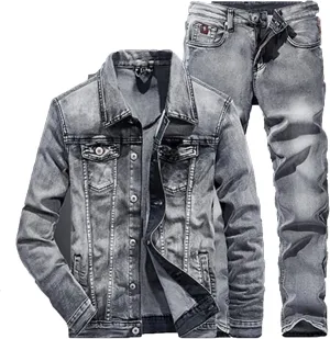 Men's Jeans 2Pc Sets Light Blue Simple Long Sleeve Denim Jacket and Pants