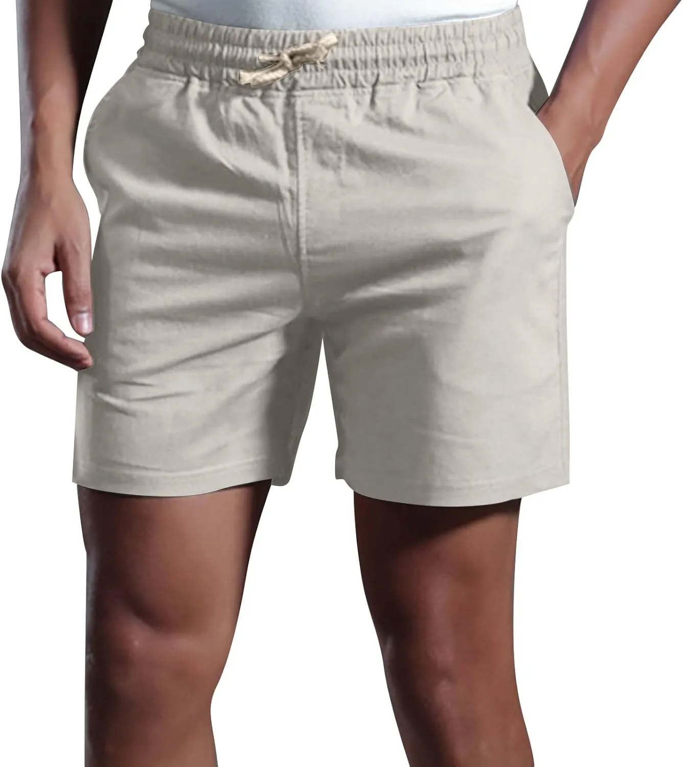 Men's Linen Shorts Casual Cotton Lightweight Elastic Waist Drawstring 2025 Summer Shorts with Pockets