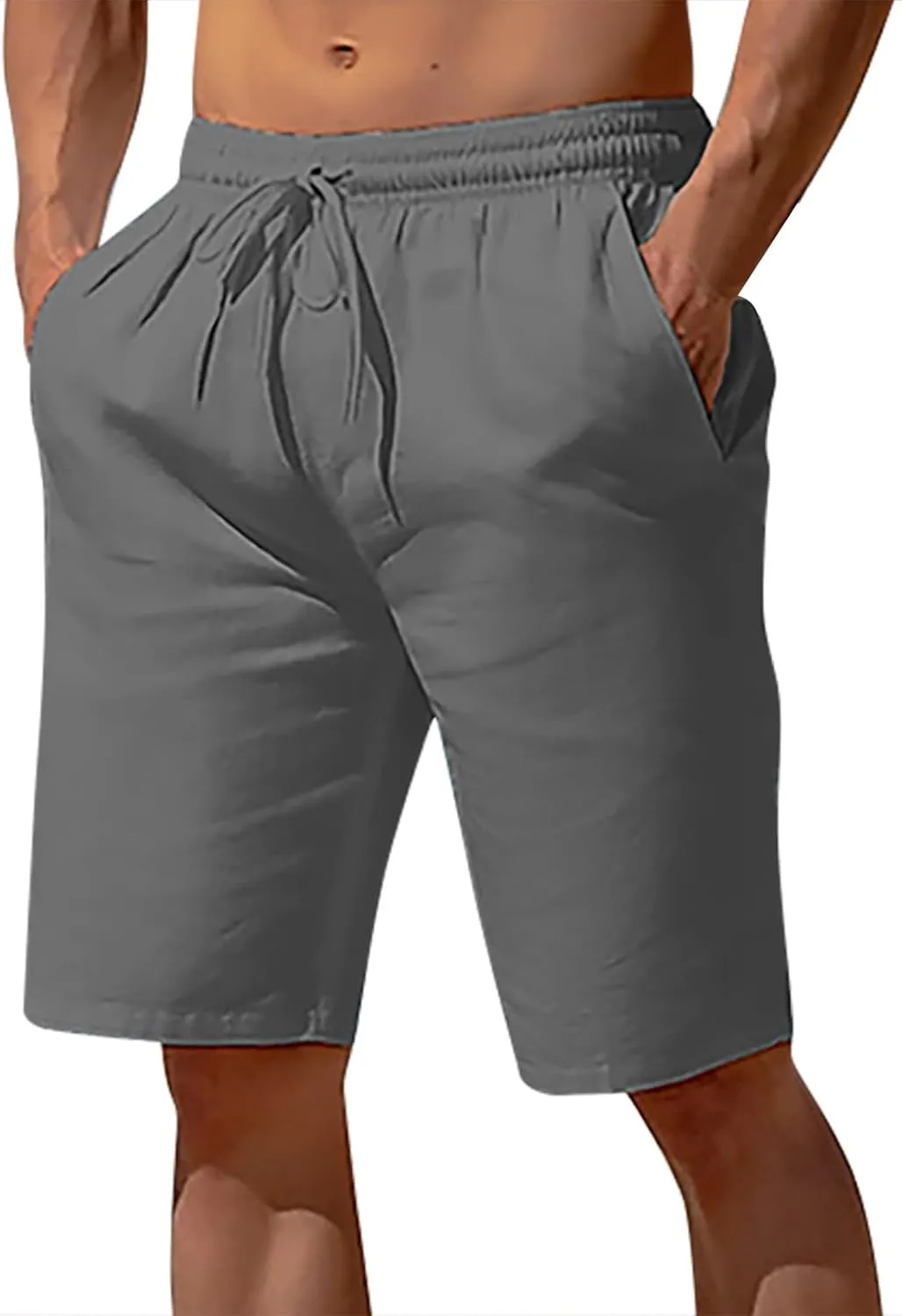 Men's Linen Shorts Casual Elastic Waist Drawstring 2025 Summer Beach Shorts