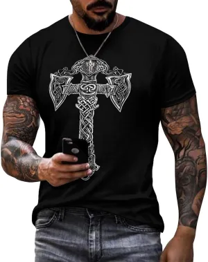 Mens T-Shirts Jesus Cross Faith Vintage Oil Painting Casual T-Shirts Summer Crew Neck Short Sleeve Christian Tops