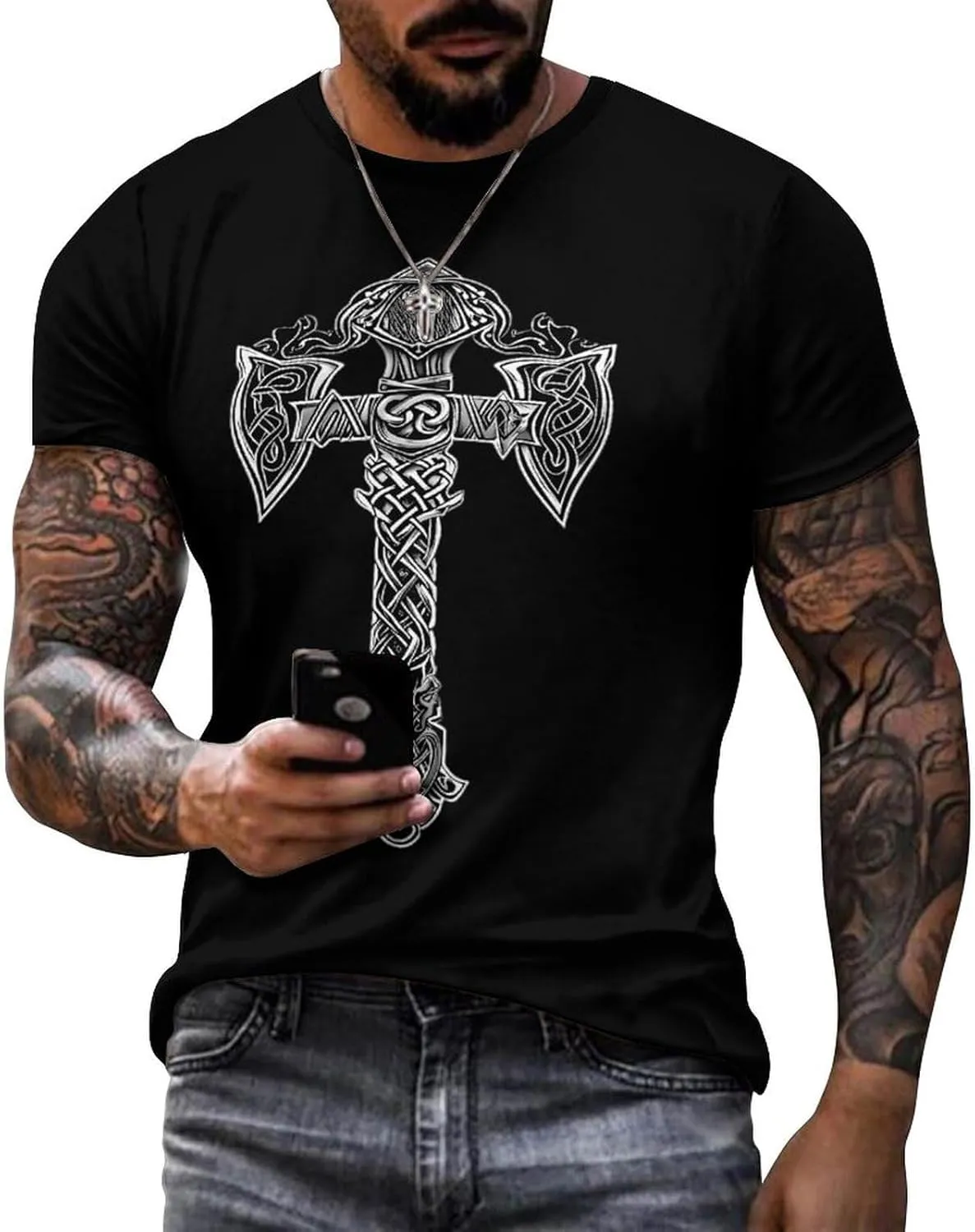 Mens T-Shirts Jesus Cross Faith Vintage Oil Painting Casual T-Shirts Summer Crew Neck Short Sleeve Christian Tops