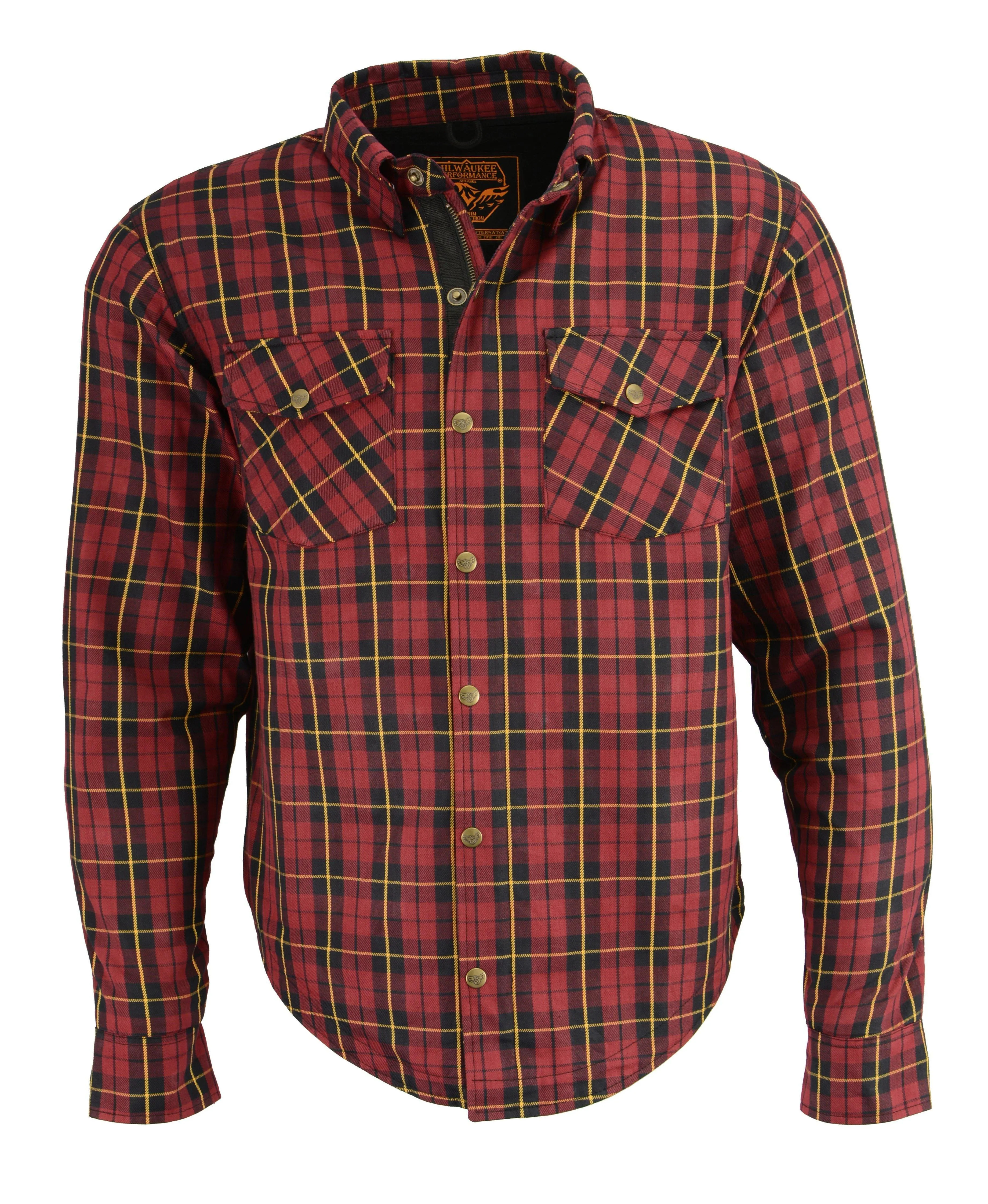 Milwaukee Leather MPM1632  Men's Armored Checkered Flannel Biker Shirt w/ Aramid® by DuPont™ Fibers