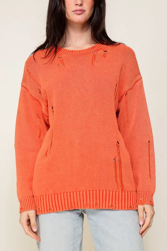 MINERAL WASH DISTRESSED SWEATER