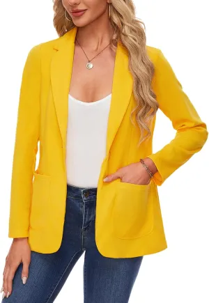 MINTLIMIT Women's Casual Jackets Blazer Light Yellow V Neck Cozy Lightweight Blazer Suit Jacket with Pockets Outerwear,XL