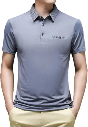 Mnjyihy Men Summer Polo Shirts Solid Color Slim Fits Pocket Quick-Dry Short Sleeve Casual Athletic Golf Shirts