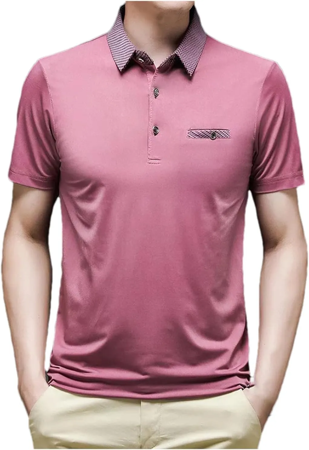 Mnjyihy Men Summer Polo Shirts Solid Color Slim Fits Pocket Quick-Dry Short Sleeve Casual Athletic Golf Shirts