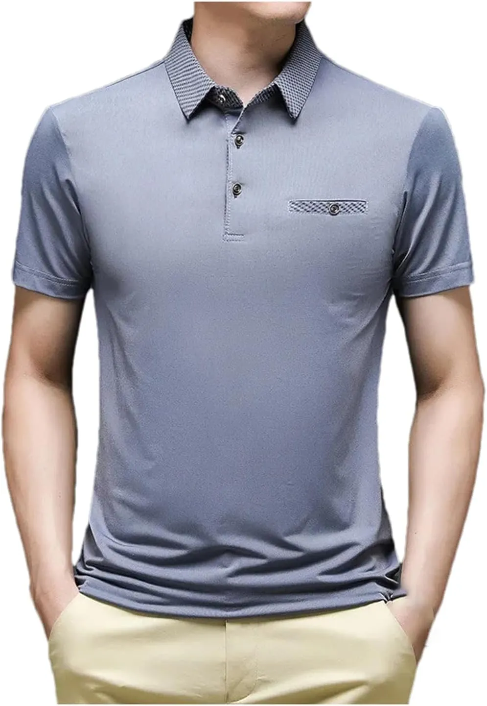 Mnjyihy Men Summer Polo Shirts Solid Color Slim Fits Pocket Quick-Dry Short Sleeve Casual Athletic Golf Shirts