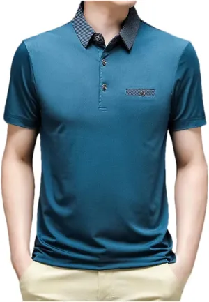 Mnjyihy Men Summer Polo Shirts Solid Color Slim Fits Pocket Quick-Dry Short Sleeve Casual Athletic Golf Shirts