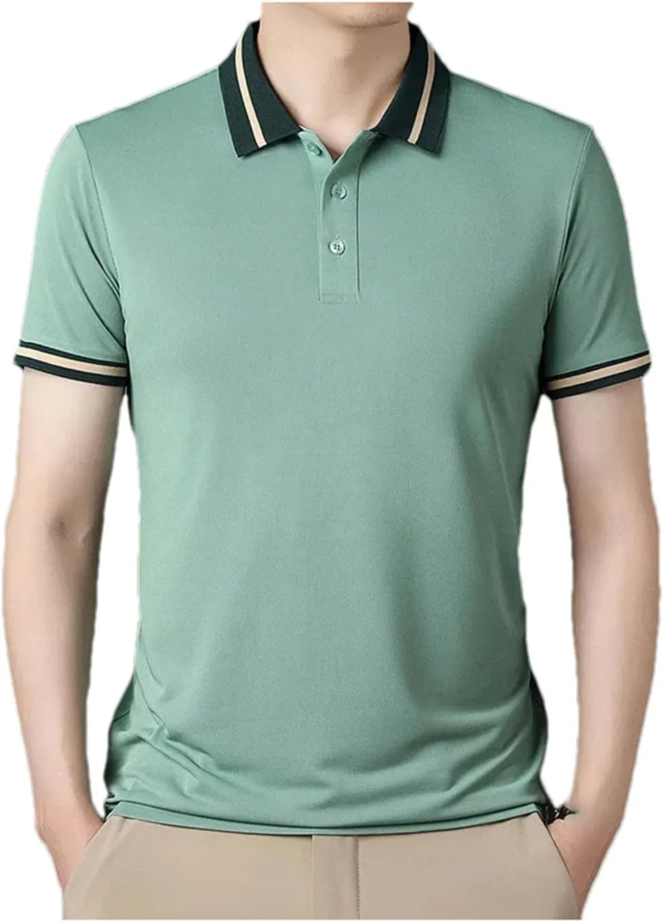 Mnjyihy Mens Summer Short Sleeve Polo Shirts Striped Collar Loose Business Casual Thin Quick-Dry Golf Shirts