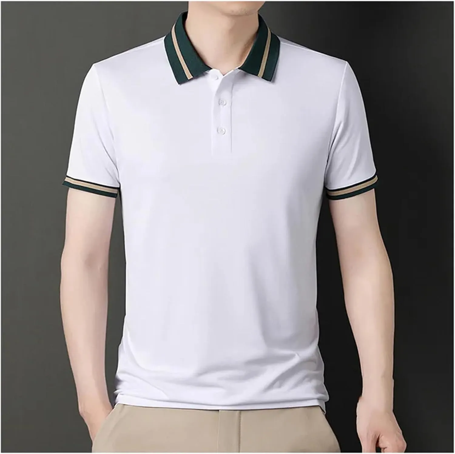 Mnjyihy Mens Summer Short Sleeve Polo Shirts Striped Collar Loose Business Casual Thin Quick-Dry Golf Shirts