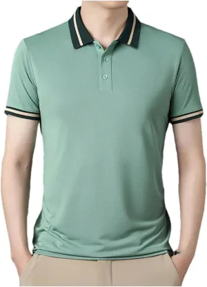 Mnjyihy Mens Summer Short Sleeve Polo Shirts Striped Collar Loose Business Casual Thin Quick-Dry Golf Shirts
