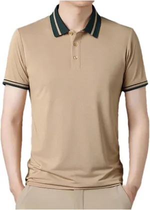 Mnjyihy Mens Summer Short Sleeve Polo Shirts Striped Collar Loose Business Casual Thin Quick-Dry Golf Shirts