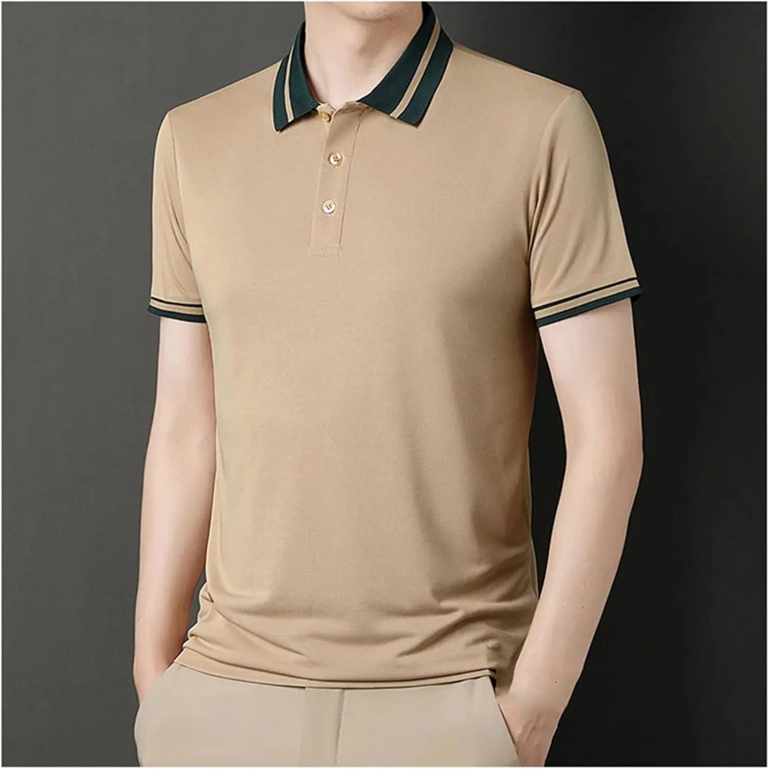 Mnjyihy Mens Summer Short Sleeve Polo Shirts Striped Collar Loose Business Casual Thin Quick-Dry Golf Shirts