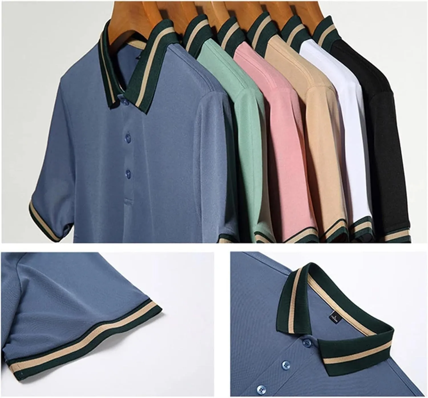 Mnjyihy Mens Summer Short Sleeve Polo Shirts Striped Collar Loose Business Casual Thin Quick-Dry Golf Shirts